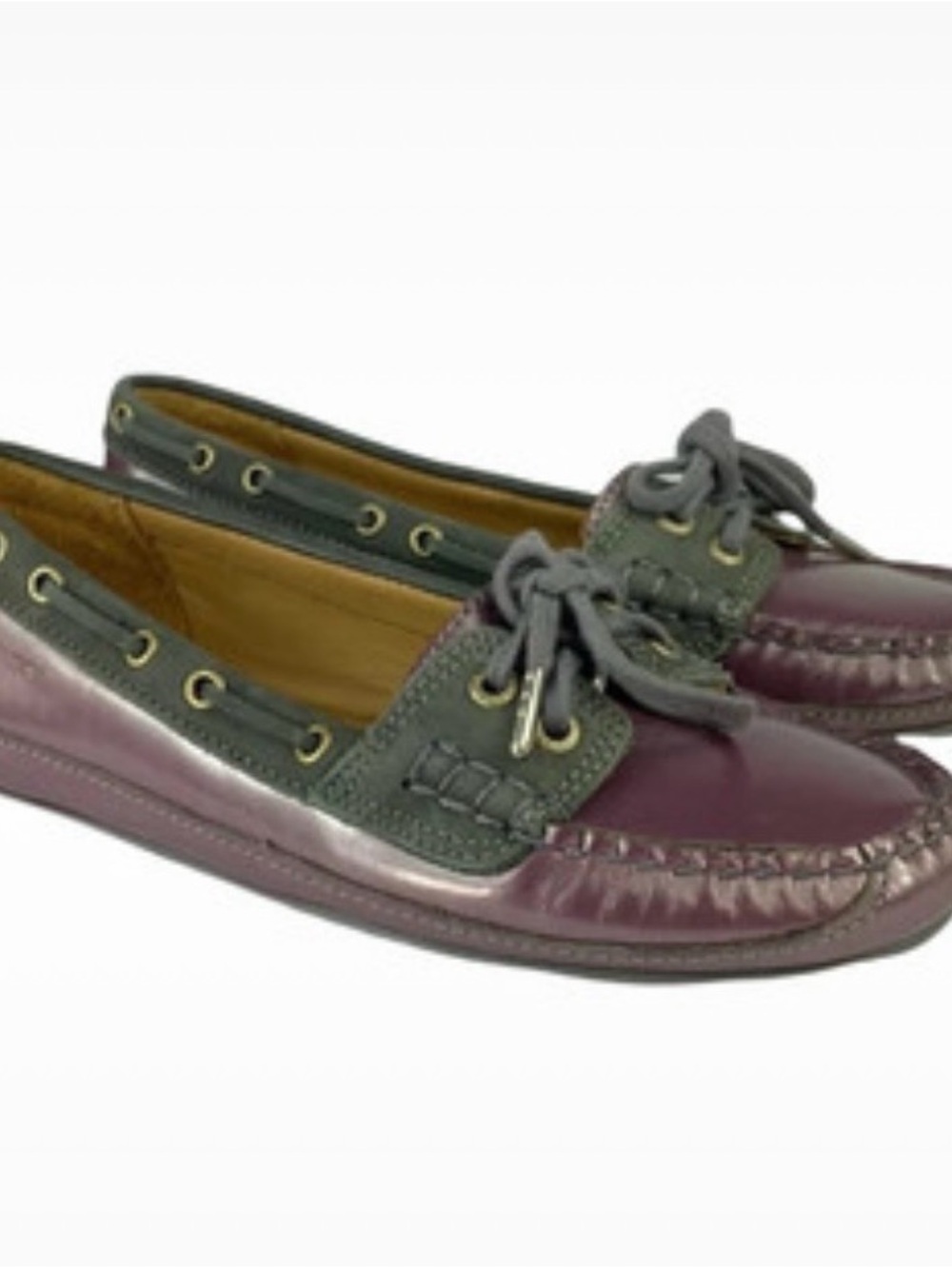 Sebago Women's Two-Tone Purple Olive Moccasins Boat Shoes - Classic Slip-On 5.5